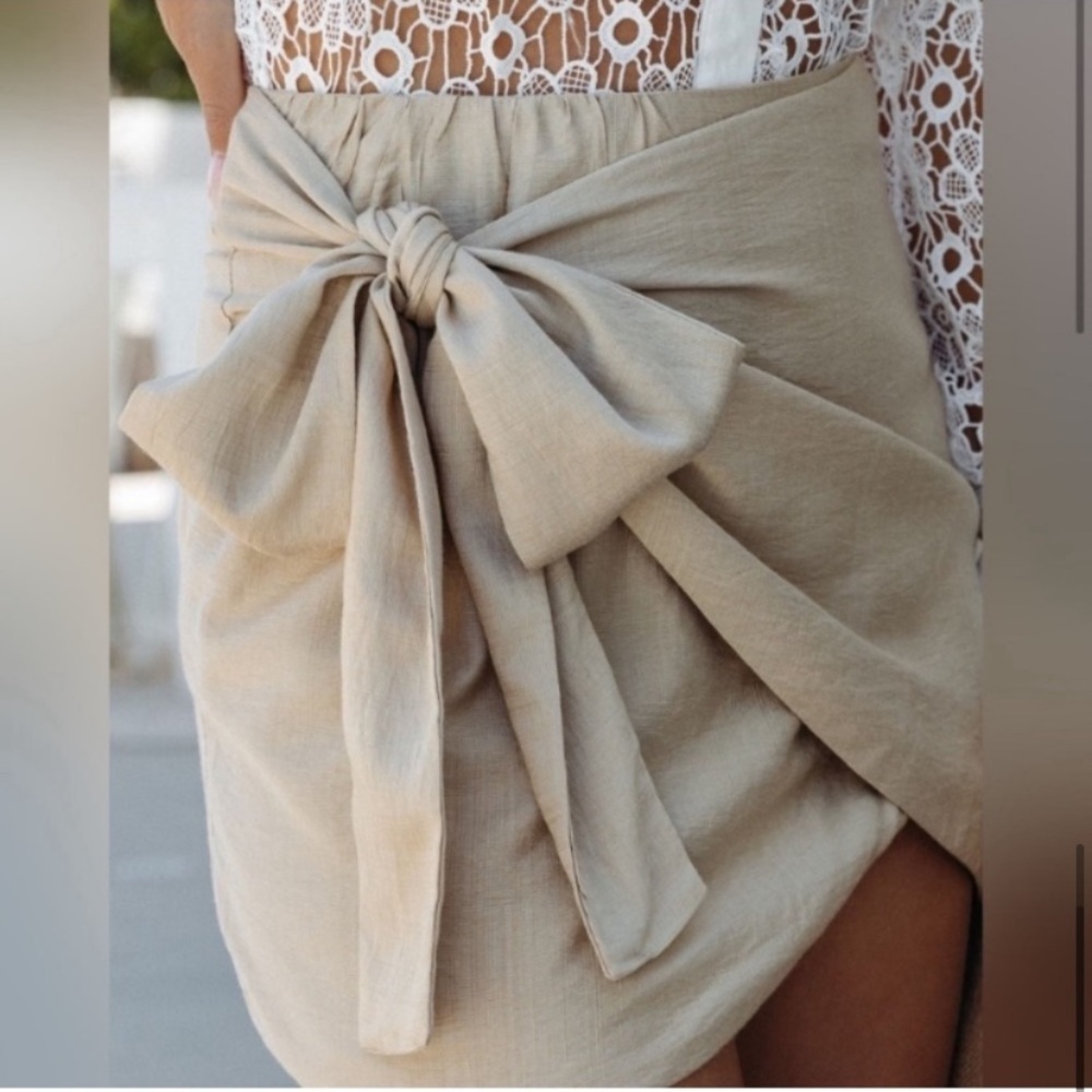 Taupe Wrap Mini Skirt - Picture 8 of 9
